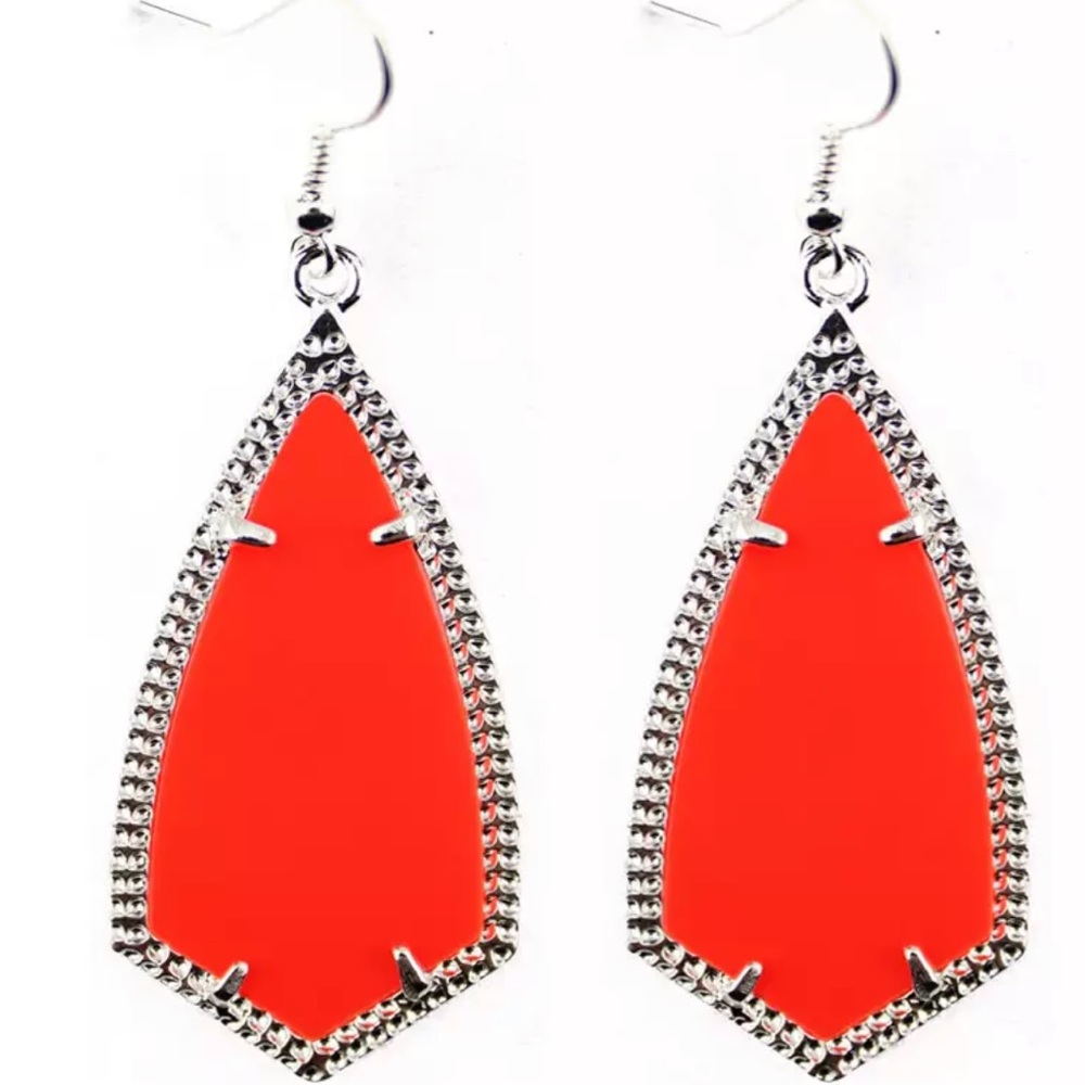 Orange Arrow Shaped Chandelier Earrings vibrant colors Silvertone